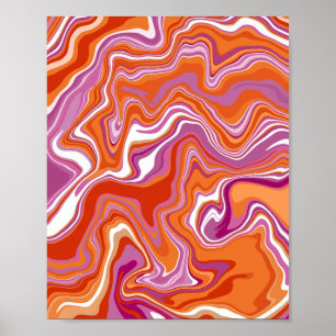 Abstracte stroom van Oranje en Paarse tinten Poster