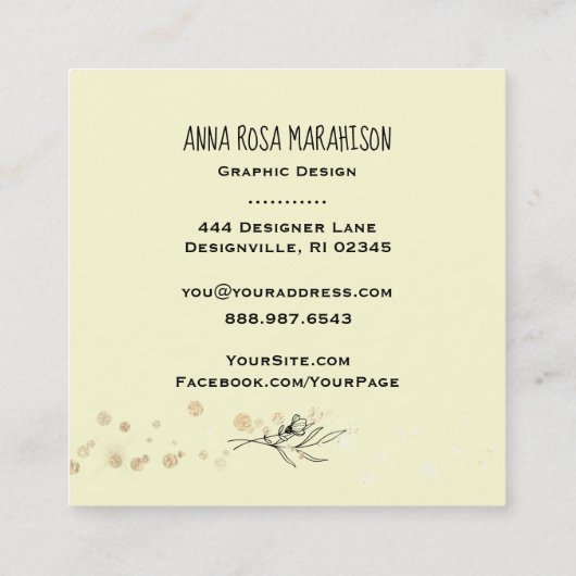 *~* Abstracte-stroombelletjes Peach Geel Blauw Vierkante Visitekaartje (Achterkant)