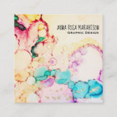 *~* Abstracte-stroombelletjes Peach Geel Blauw Vierkante Visitekaartje (Voorkant)