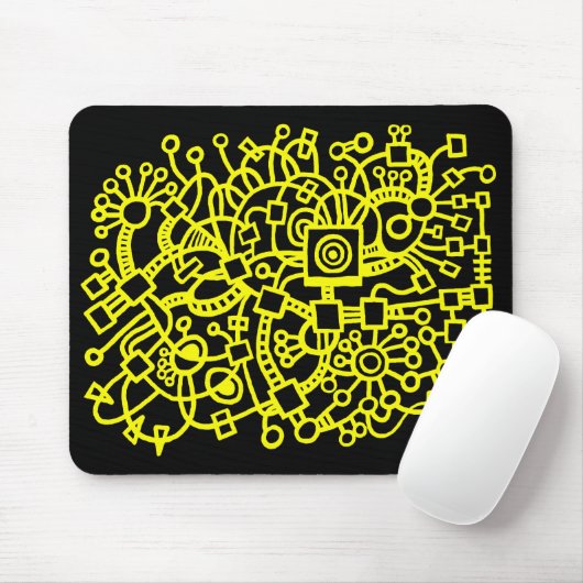 Abstracte structuur - Geel op zwart Muismat (Met muis)