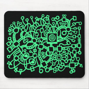 Abstracte structuur - Mint Green op zwart Muismat