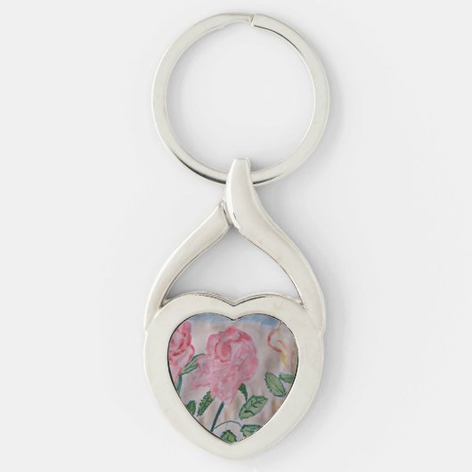 Abstracte Summer Rozen Metal Key Ring Sleutelhanger (Voorkant)