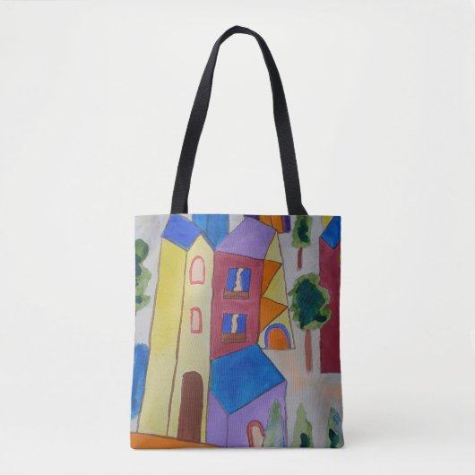 Abstracte Summer Village Shoulder Tote Bag (Voorkant)