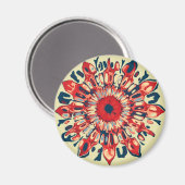 Abstracte SUN FLOWER - rood blauw + uw achtergrond Magneet (Voorkant / Achterkant)
