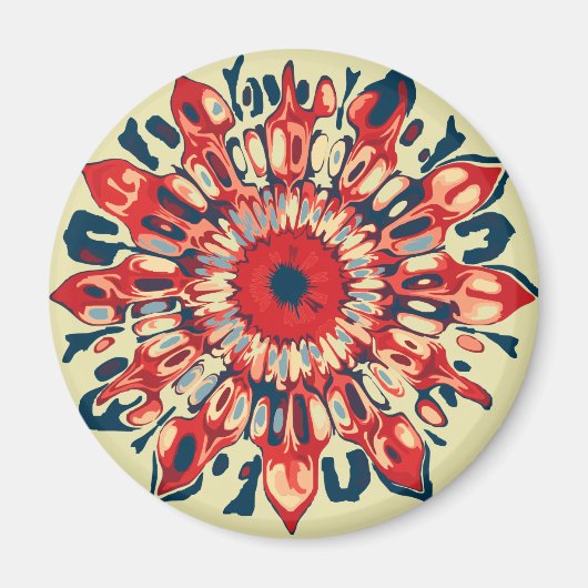 Abstracte SUN FLOWER - rood blauw + uw achtergrond Magneet (Voorkant)