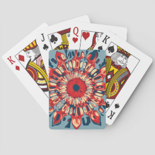 Abstracte SUN FLOWER - rood blauw + uw achtergrond Pokerkaarten
