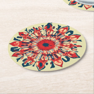 Abstracte SUN FLOWER - rood blauw + uw achtergrond Ronde Kartonnen Onderzetter