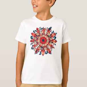 Abstracte SUN FLOWER - rood blauw + uw achtergrond T-shirt