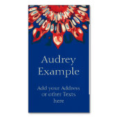 Abstracte SUN FLOWER - rood blauw + uw achtergrond Visitekaartje Magneet (Voorkant Verticaal)