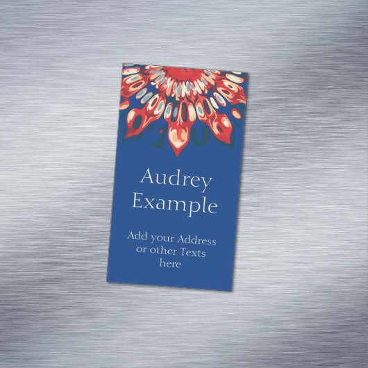 Abstracte SUN FLOWER - rood blauw + uw achtergrond Visitekaartje Magneet (Voorbeeld)