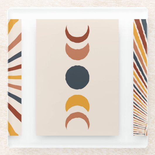 Abstracte Sun Moon Boho Posters Glazen Onderzetter (Voorkant)