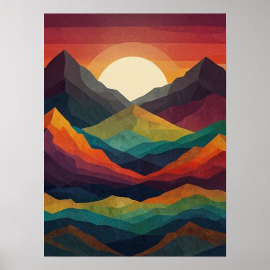 Abstracte Sunrise Peaks Poster (Voorkant)