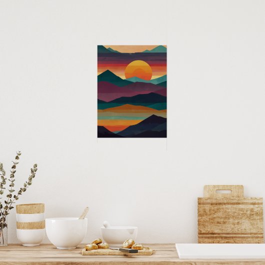 Abstracte Sunrise Peaks Poster (Keuken)