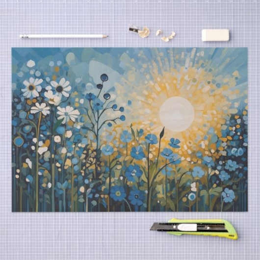 Abstracte Sunrise Wildflower Field Decoupage Tissuepapier (Craft)