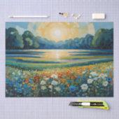 Abstracte Sunrise Wildflower in blauw, wit, rood Tissuepapier (Craft)