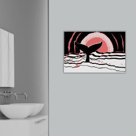 Abstracte Sunset Swim Whale Fin Ocean Poster