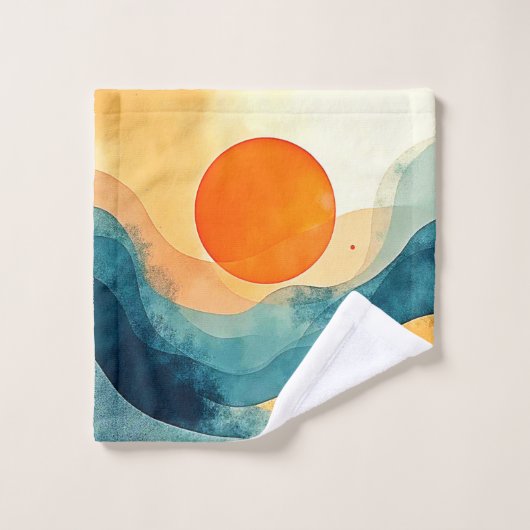Abstracte Sunset Waves Art Bad Handdoek (Wasdoekje)