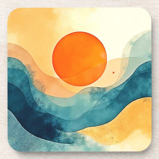 Abstracte Sunset Waves Art Bier Onderzetter (Voorkant)