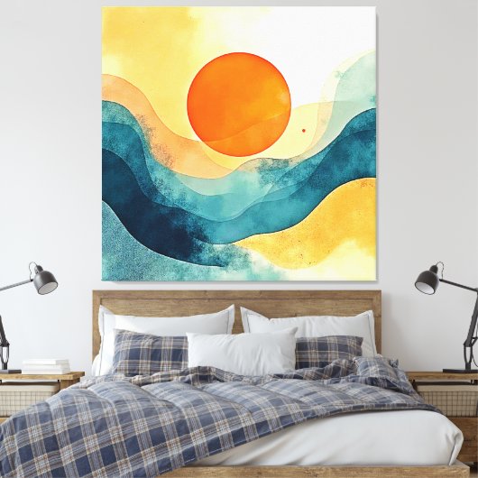 Abstracte Sunset Waves Art Canvas Afdruk (Insitu (Slaapkamer))