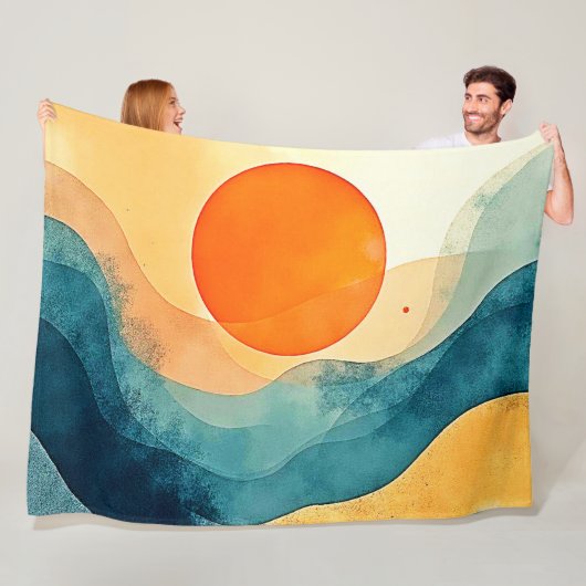 Abstracte Sunset Waves Art Fleece Deken (In situ)