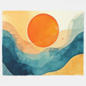 Abstracte Sunset Waves Art Fleece Deken (Voorkant (Horizontaal))