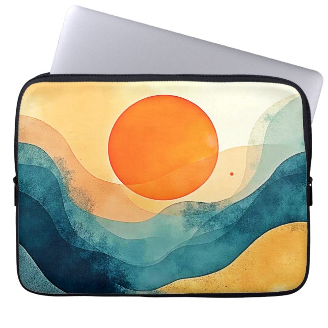 Abstracte Sunset Waves Art Laptop Sleeve (Voorkant)