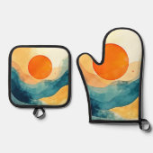 Abstracte Sunset Waves Art Ovenwant & Pannenlap Set (Voorkant)