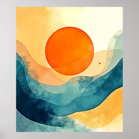 Abstracte Sunset Waves Art Poster (Voorkant)