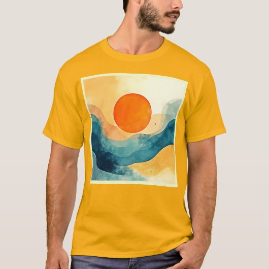 Abstracte Sunset Waves Art T-shirt (Voorkant)