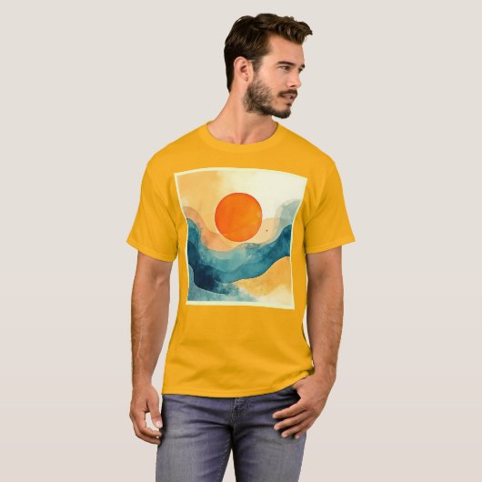 Abstracte Sunset Waves Art T-shirt (Voorkant volledig)