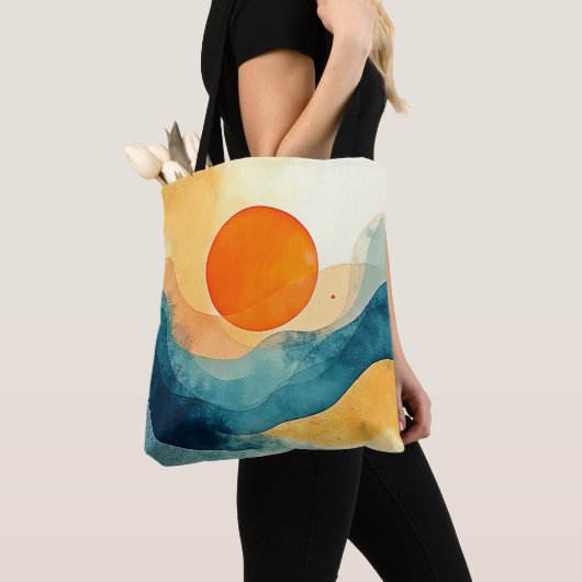 Abstracte Sunset Waves Art Tote Bag (Dichtbij)