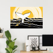 Abstracte Sunsrise Whale Fin Zee Geel & Zwart Poster (Thuiskantoor)