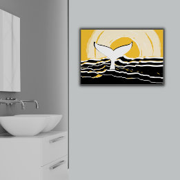 Abstracte Sunsrise Whale Fin Zee Geel & Zwart Poster