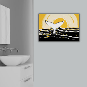 Abstracte Sunsrise Whale Fin Zee Geel & Zwart Poster