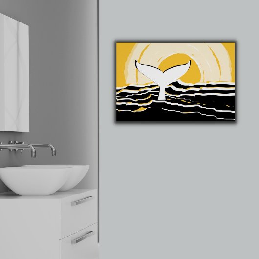 Abstracte Sunsrise Whale Fin Zee Geel & Zwart Poster