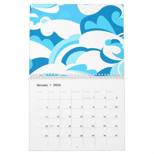 Abstracte surf golven kalender (Jan 2026)