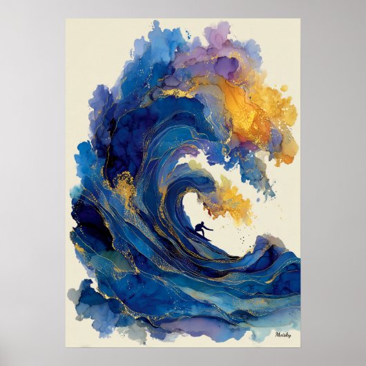 Abstracte Surfer Golf Liquide Kunst Oceaan Kleur S Poster (Voorkant)