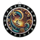 Abstracte surfer op golf met zonsondergang dartbord (Voorkant)