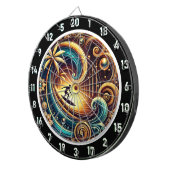 Abstracte surfer op golf met zonsondergang dartbord (Voorkant Rechts)