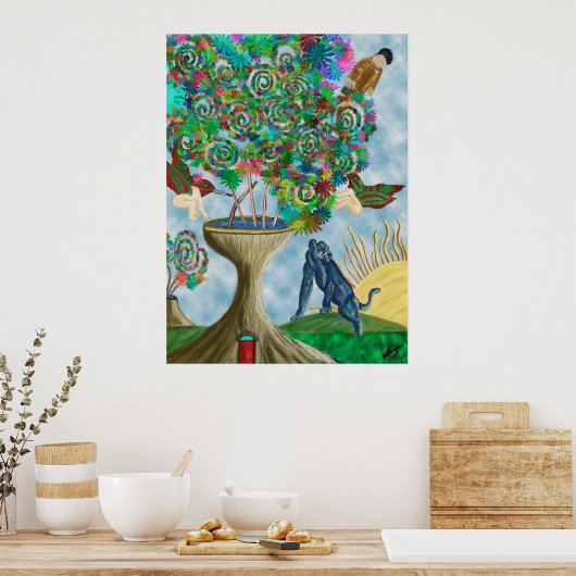 Abstracte Surreal Fantasy Art Floral Poster (Keuken)