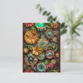 Abstracte Surreal Gears Flowers Steampunk Art Briefkaart (Staand voorkant)