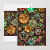 Abstracte Surreal Gears Flowers Steampunk Art Briefkaart (Voorkant / Achterkant)