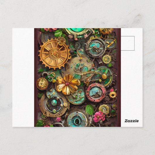 Abstracte Surreal Gears Flowers Steampunk Art Briefkaart (Achterkant)