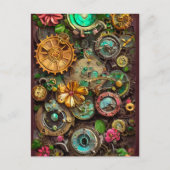 Abstracte Surreal Gears Flowers Steampunk Art Briefkaart (Voorkant)