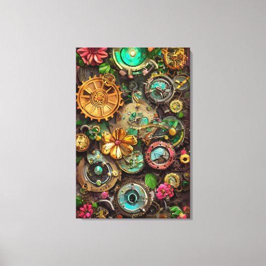 Abstracte Surreal Gears Flowers Steampunk Art Canvas Afdruk (Voorkant)