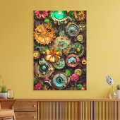 Abstracte Surreal Gears Flowers Steampunk Art Canvas Afdruk (Insitu (Woonkamer))