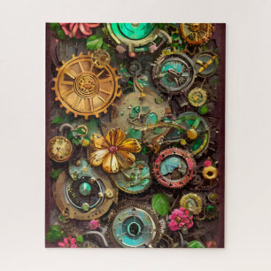 Abstracte Surreal Gears Flowers Steampunk Art Legpuzzel