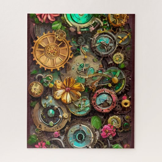 Abstracte Surreal Gears Flowers Steampunk Art Legpuzzel (Verticaal)