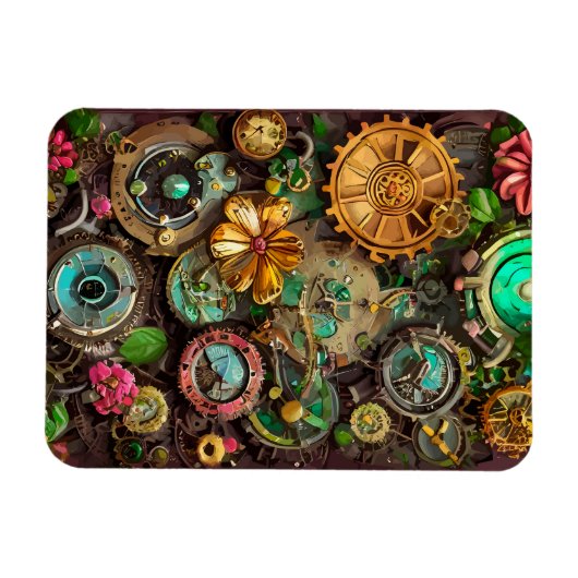 Abstracte Surreal Gears Flowers Steampunk Art Magneet (Horizontaal)