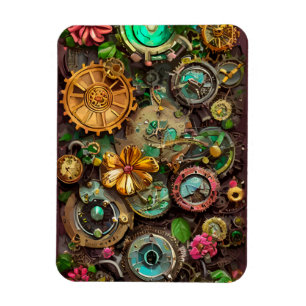 Abstracte Surreal Gears Flowers Steampunk Art Magneet